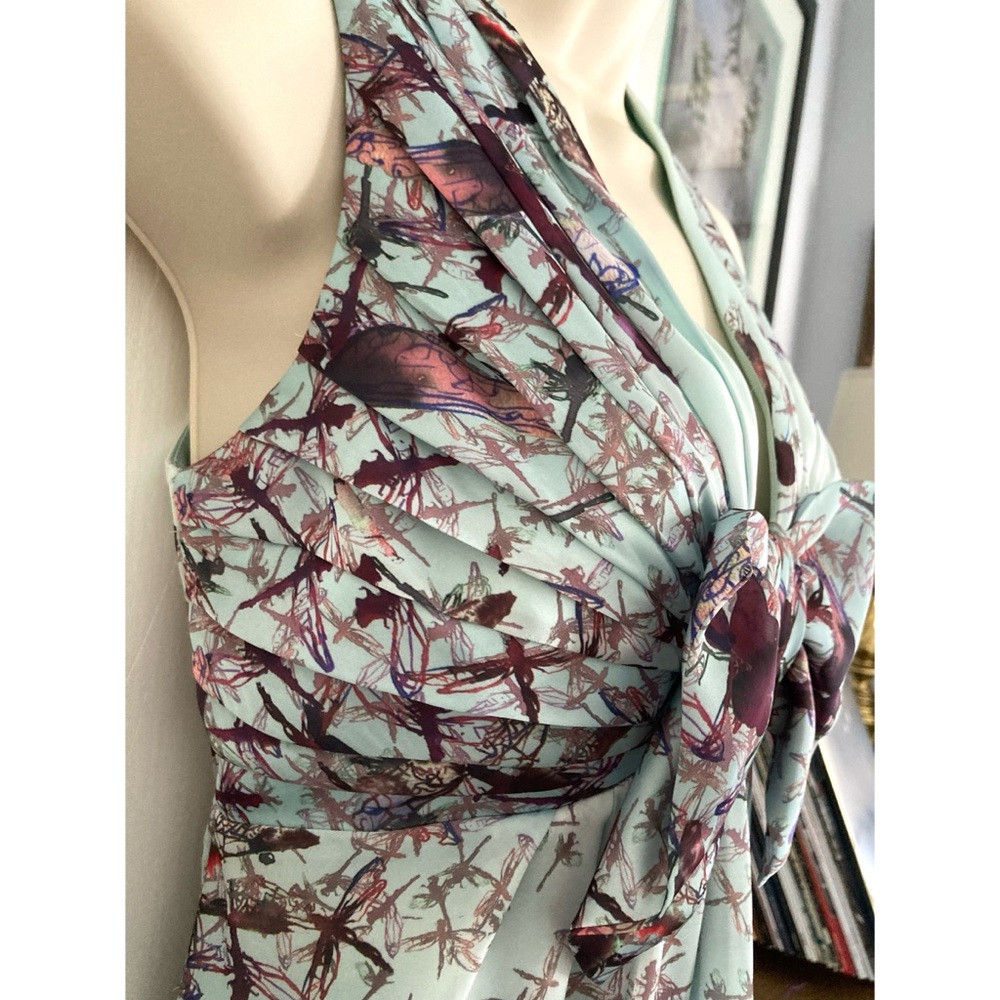 Ted Baker Dragonfly Print CARII Satin Dress Empire Waist Aqua/Light Blue - Picture 7 of 12